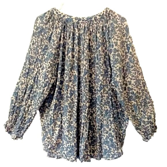 CHAPS Womens Blouse Peasant Boho Gauzy 1/2 Button Top 3/4 Sleeve Blue White - XL - Picture 5 of 6